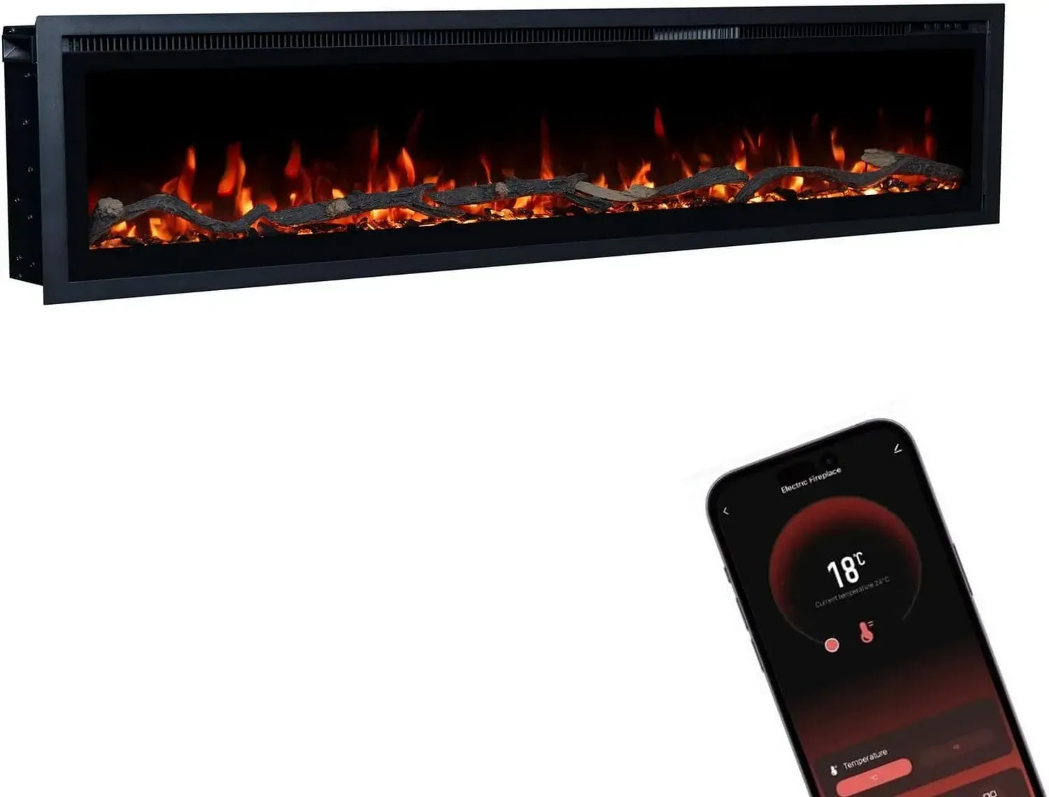 GLOW FIRE Elektrokamin Core 182 mit LED-Feuereffekt und App-Steuerung, Heizung, Knistereffekt, Timer, 1800 W, 182x35x12cm