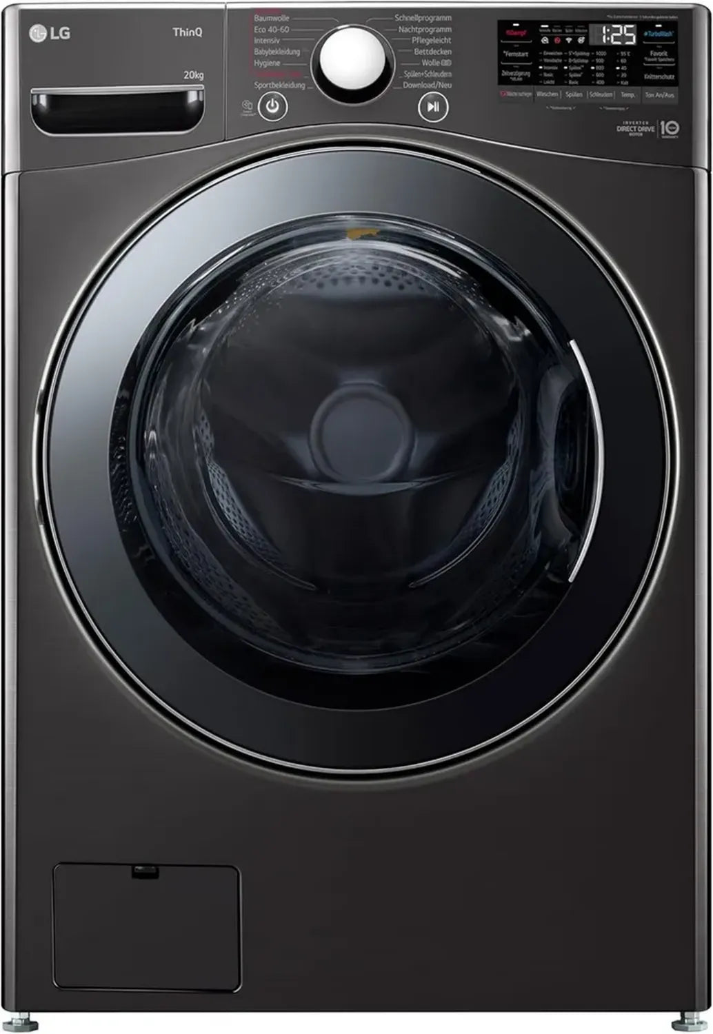LG Waschmaschine 20 kg, Turbo Wash, Dampfreinigung, Sicherheitsglas, Schwarz