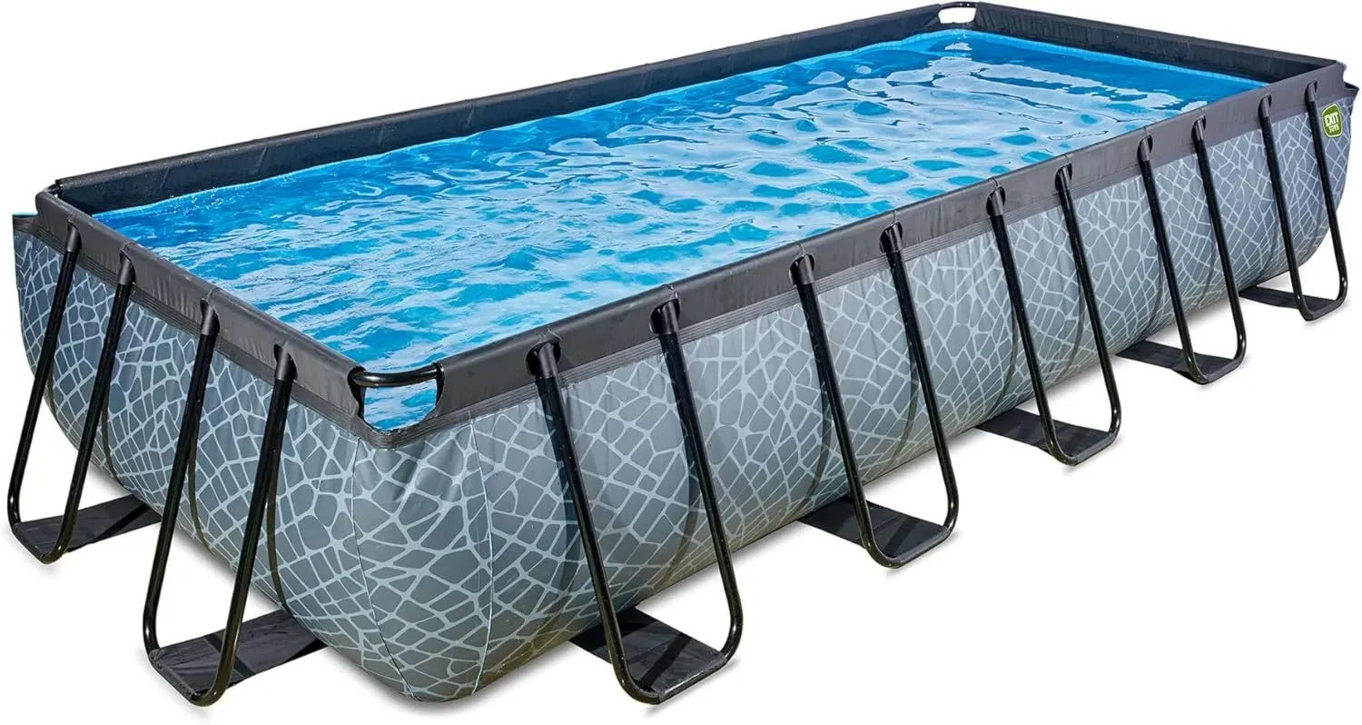 EXIT Toys Stein-Schwimmbecken 540x250x100cm mit Sandfilterpumpe - Robust & Tief - Inklusive Leiter & Grau Design