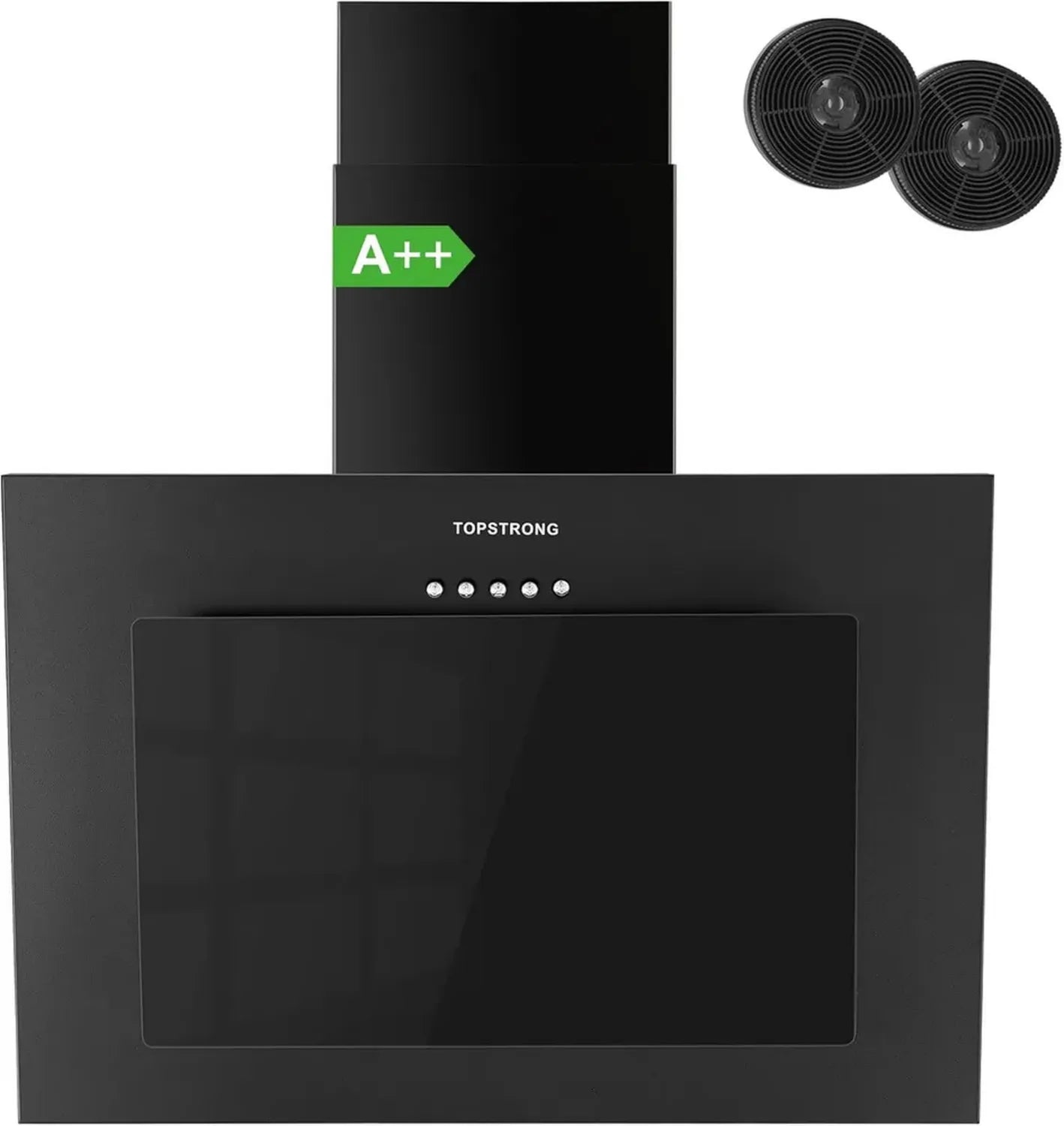 TopStrong Kopffreie Dunstabzugshaube 60cm mit LED, 350 m³/h Saugleistung Umluft/Abluft, Aktivkohlefilter inklusive, Schwarz