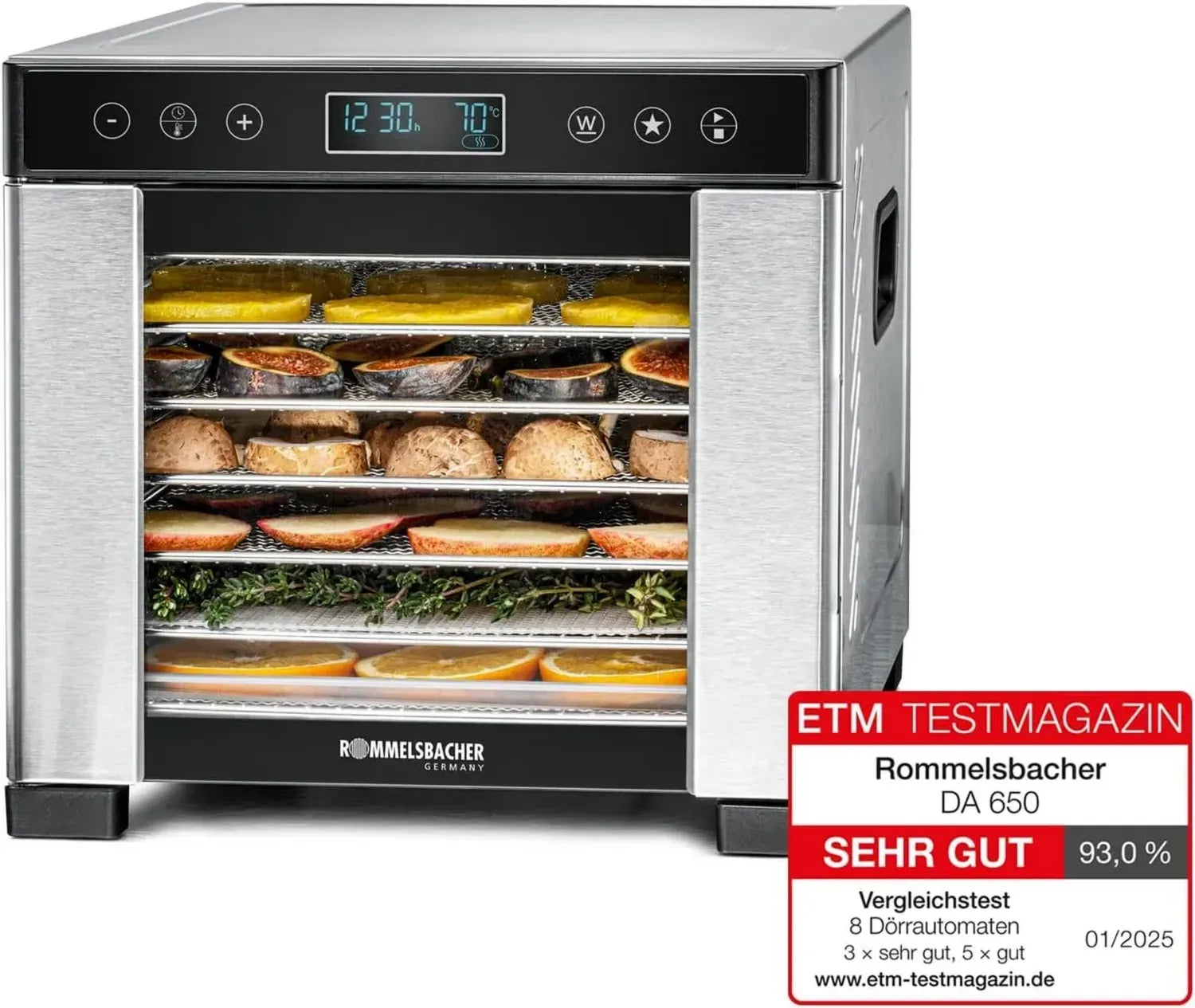 ROMMELSBACHER Dörrautomat DA 650 mit LCD-Display, 7 Edelstahl-Tabletts und einstellbarer Temperatur