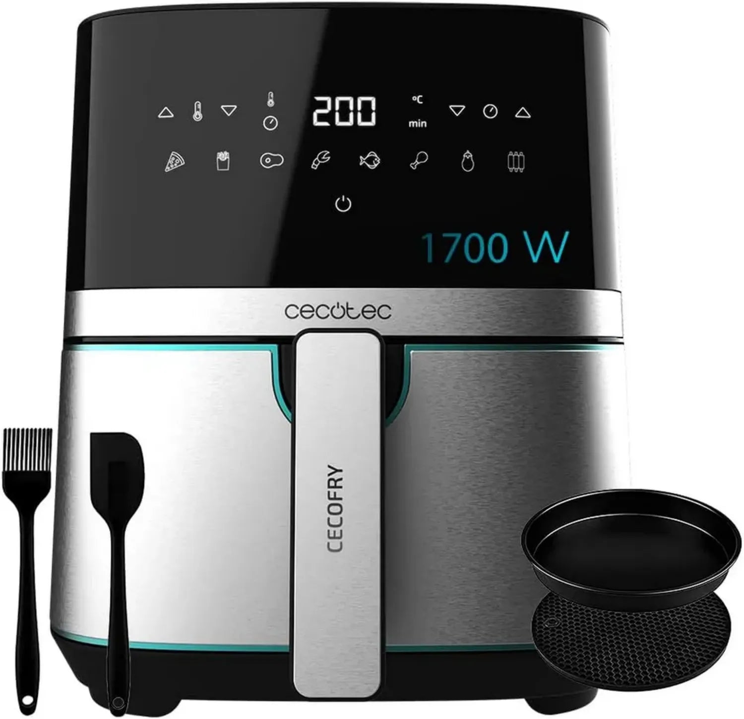 Cecotec Heißluftfritteuse 5,5 L Cecofry Inox 5500 Pro, 1700 W, Digitale Diät-Fritteuse, Edelstahl, Ölfrei mit PerfectCook