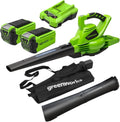 Greenworks 40V Akku-Laubsauger und -Bläser, bürstenlos, 370 km/h, 14,17 m³/min, 45L Fangsack, inkl. 2x 2Ah Akkus & Ladegerät, 3 Jahre Garantie