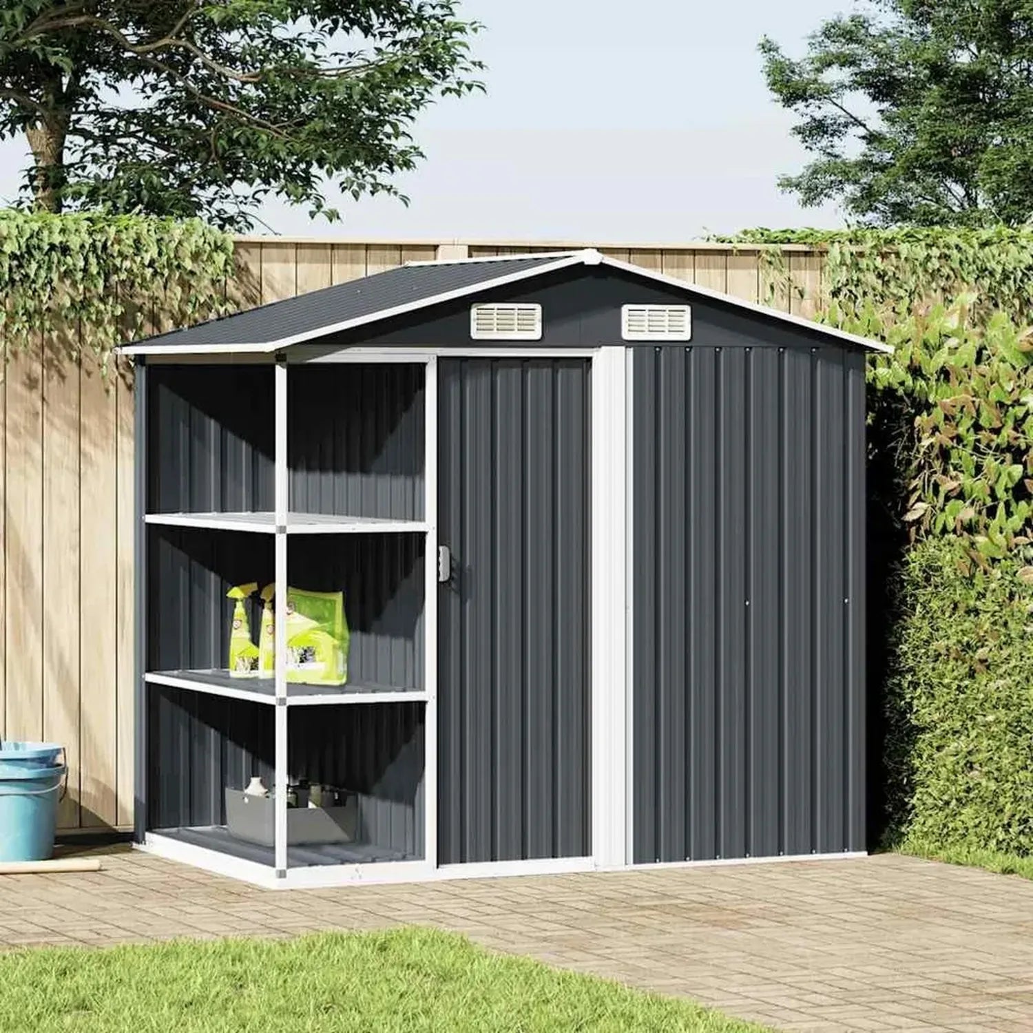 Robustes Gartenhaus mit Regalsystem – Anthrazit, 205x130x183 cm, Ideal für Gartengeräte