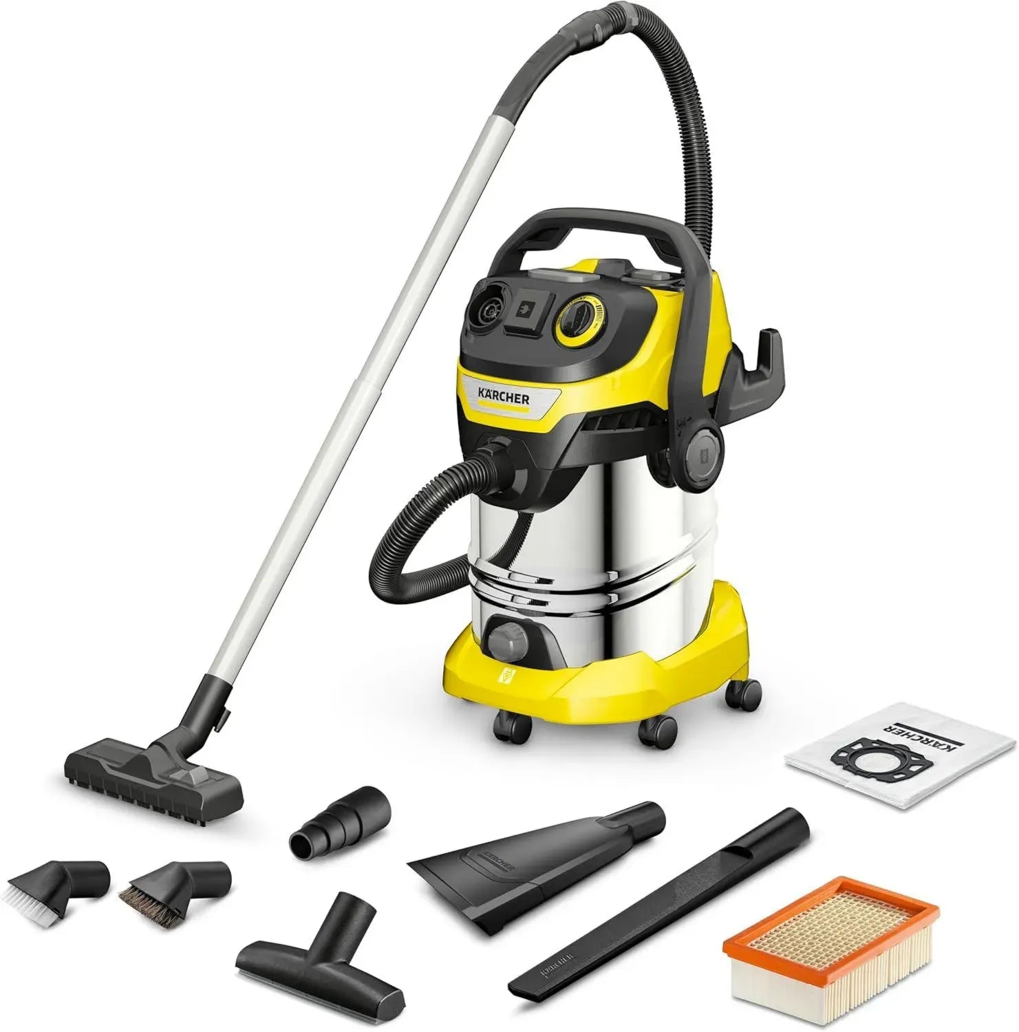 Kärcher Multifunktionaler Nass-/Trockensauger für Auto & Haustier, 1300 W, 30 L Edelstahl, mit Filterreinigung
