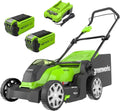 Greenworks 40V Akku-Rasenmäher, 41 cm Schnittbreite, ideal für 500 m² Gärten, inklusive 50L Fangkorb und 2 Akkus mit Ladegerät, 3 Jahre Garantie