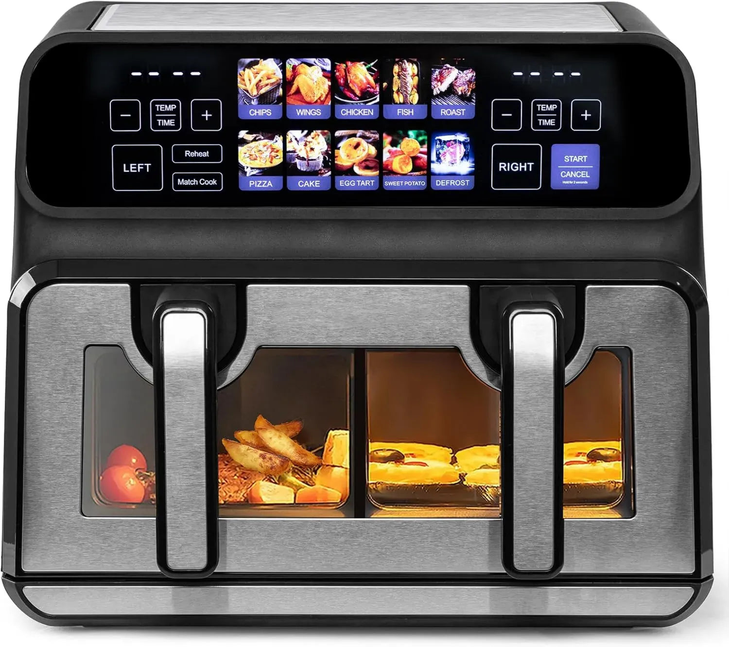 XXL Heißluftfritteuse 2200W, Dual Zone mit 2 Körben und LED Touch Display, 8 Programme, 10-in-1 Funktion