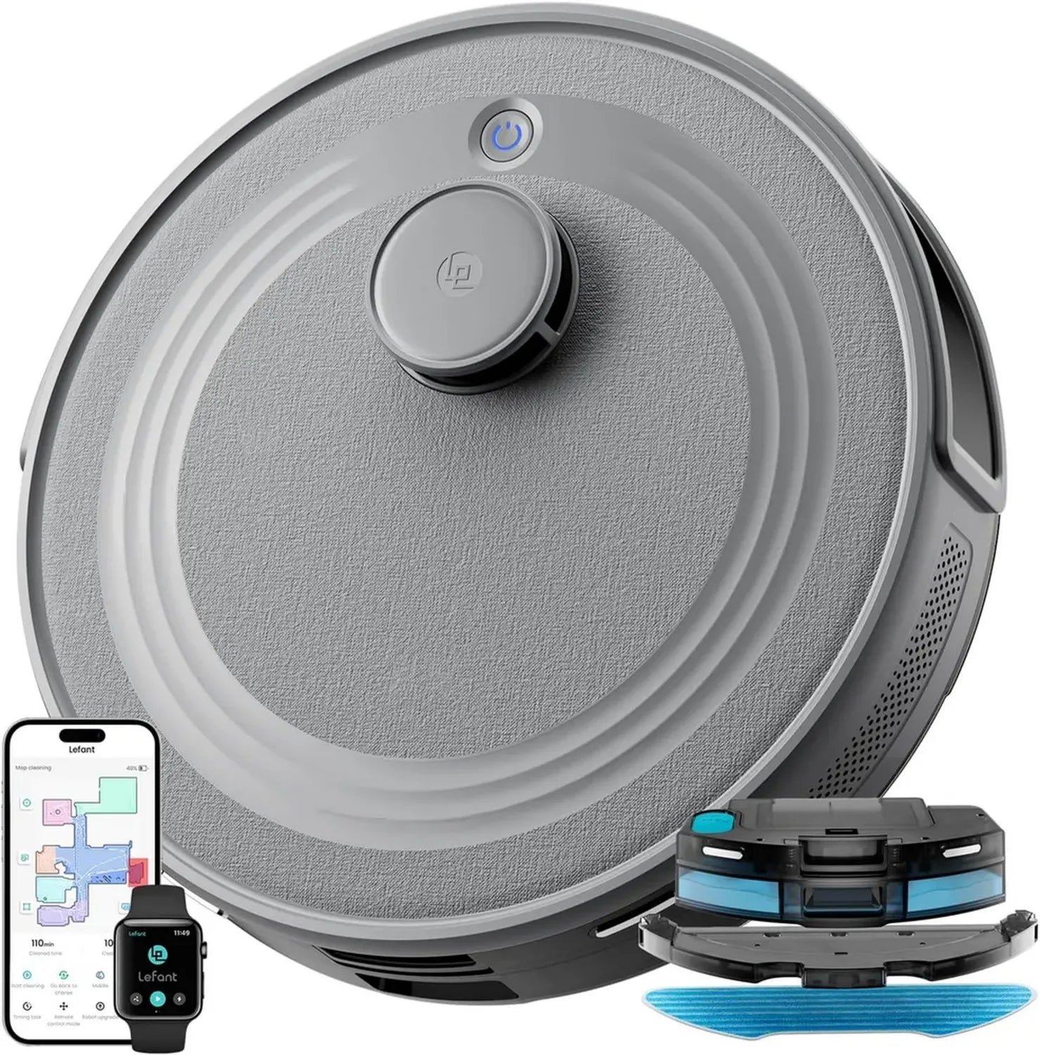 LEFANT M2 Saugroboter mit Wischfunktion, 6000Pa starke Saugleistung, LiDAR-Navigation, No-Go-Zonen, App/Alexa-Steuerung, ideal für Tierhaare, Teppiche und Hartböden