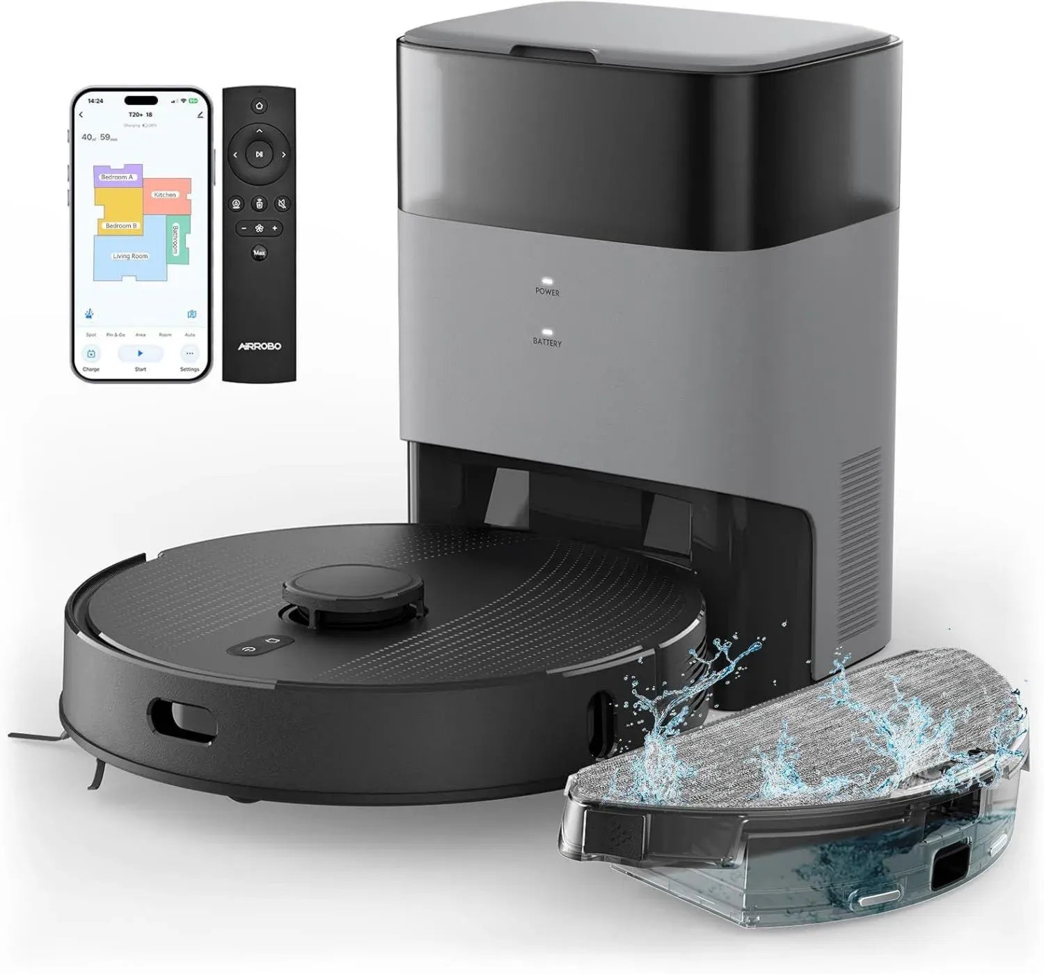 AIRROBO T20+ Saugroboter mit Wischfunktion, 3.5L Absaugstation, 180 Min Laufzeit, LiDAR-Navigation, Hohe Saugkraft für Teppiche und Tierhaare, App-Steuerung
