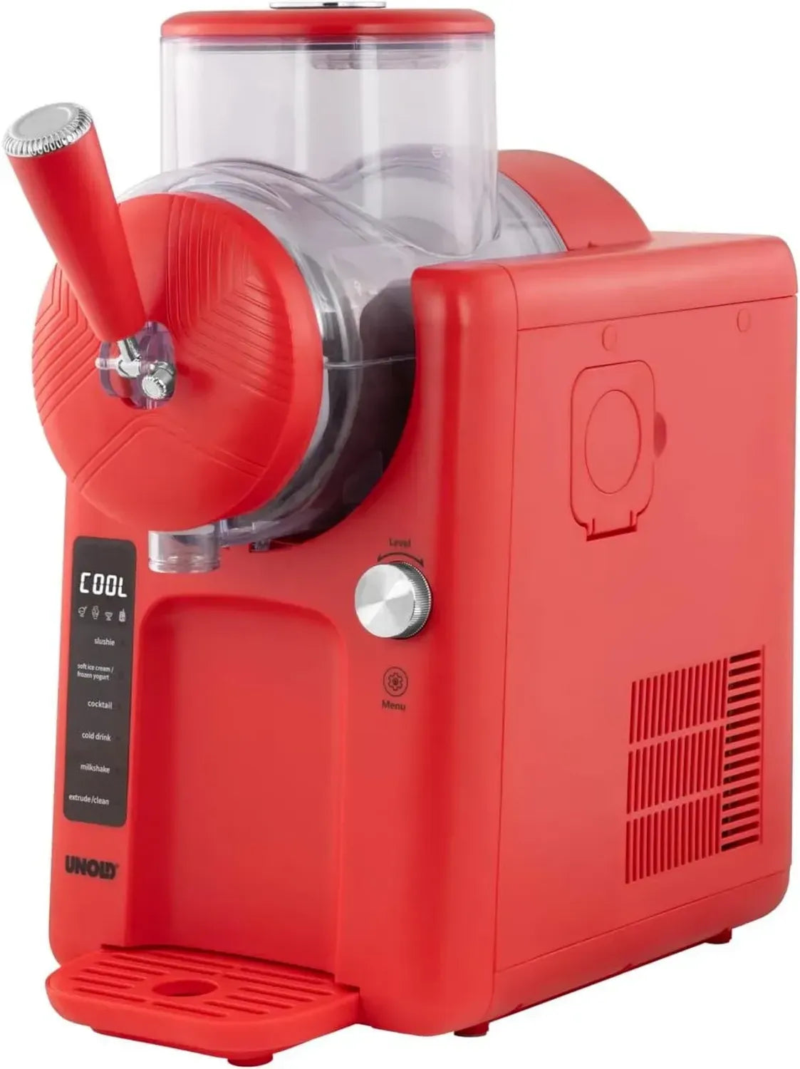 Unold 48953 Eismaschine Sofie mit Kompressor, 2L Kapazität, 5 Programme für Slushies und Softeis, Gefrorene Cocktails, Milchshakes, Behälter spülmaschinenfest, Rot
